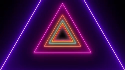 Glowing Colorful Neon Triangle Tunnel Futuristic Abstract Background Seamless Loop