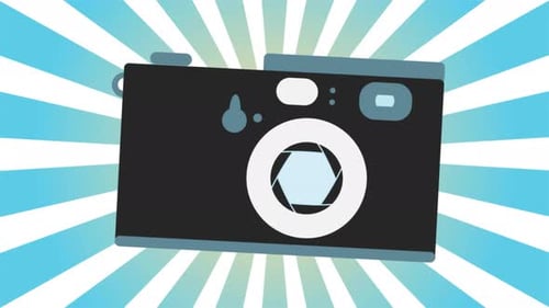 Retro camera old vintage hipster for geeks from the 70s, 80s, 90s against the background of blue ray