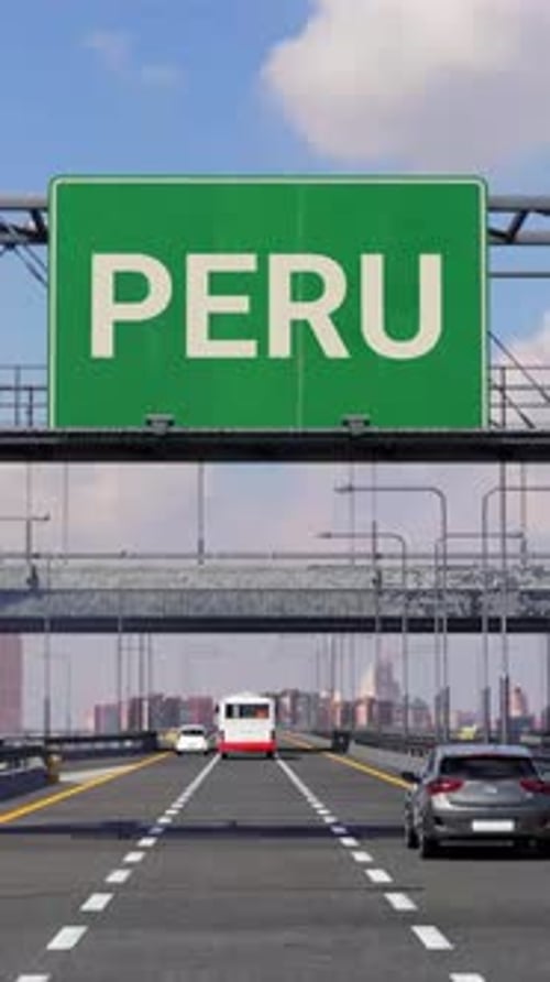 PERU Road sign on Highway Vertical Video