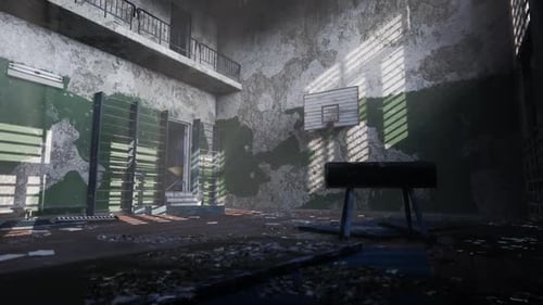 Abandoned Gymnasium Showcasing Decay and Neglect in a Derelict Environment