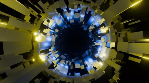 Tunnel Of Shining Moving Cubes 4 K Vj Loop Futuristic Music Background Animation Yellow Blue