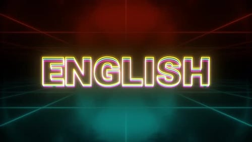 Vibrant Neon English Text Reveal on Digital Grid