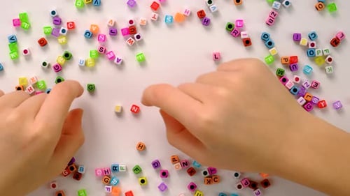 Child Cubes and the Word English Selective Focus