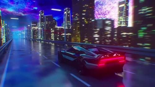 Futuristic Cyberpunk Synthwave Retro Car Loop