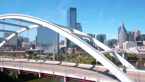 Panaramic drone flight looking at the Nashville skyline.