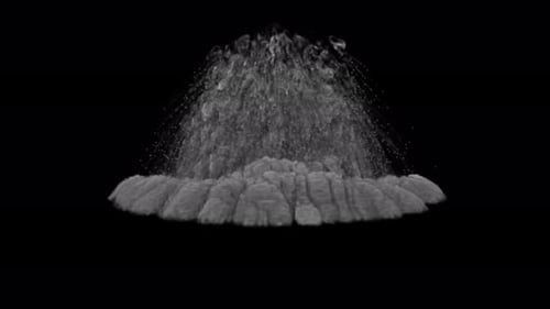 Dust falling with large shockwave toward camera, transparent background.