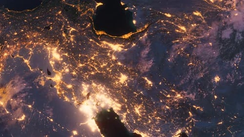 Planet Earth At Night. Near East And Turkey. View From Space Orbit. Night Globe