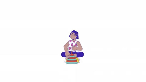 Positive latin american girl building pyramid 2D character animation