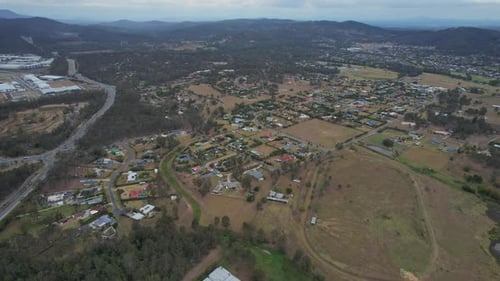 Oval Playing Field In The Suburb Of Yatala Seen From Above. Gold Coast City In Queensland, Australia