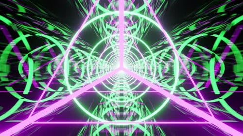 Green With Purple Video Background Triangle With Rings Tunnel Vj Loop Animation