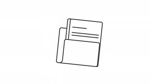 Simple Line Drawing Of A Folder With Documents On White Background