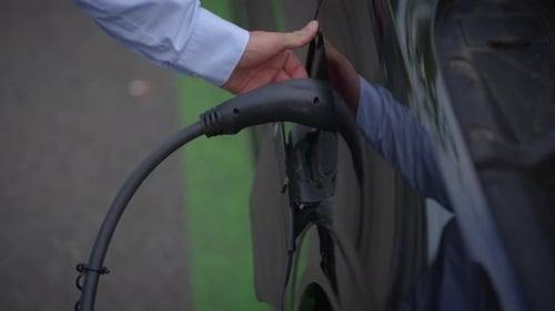 This is a CloseUp of an Electric Vehicle Charging Station for All Types of Users and Vehicles