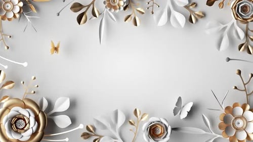 decorative frame of paper flowers growing and appearing