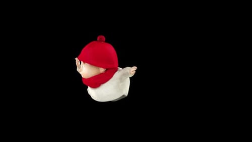 Animated 3D Baby Character in Red Winter Attire