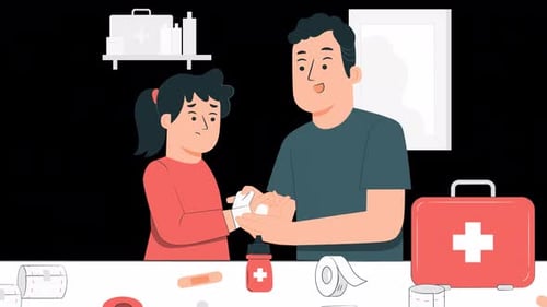 Animated Flat Design Illustration of First Aid for a Child