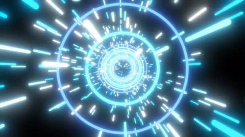 Bright cyan sci-fi tunnel with glowing rings and fast light streaks