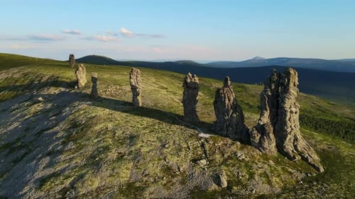 Aerial Weathered Stone Pillars on the Manpupuner Plateau