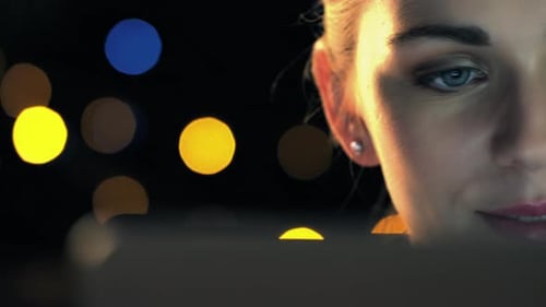 Face, cyber security or programmer woman at night thinking for UX SEO software