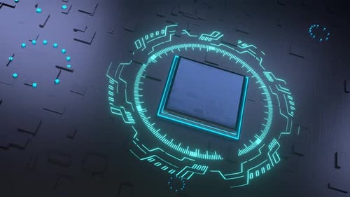 Processor on the motherboard. Microchip on an electronic board. concept of artificial intelligence.