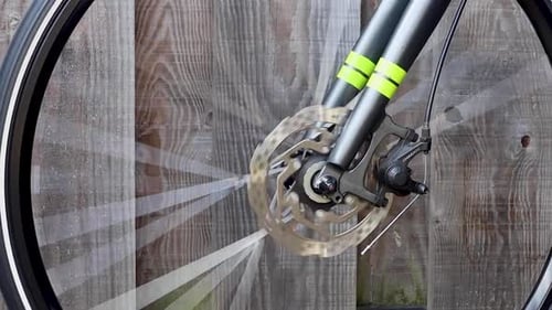 Video of a bike wheel spinning.