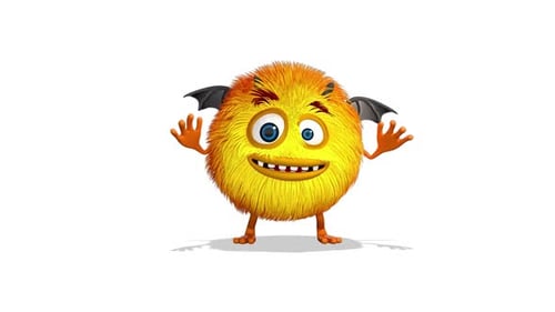 Cute Furry Monster with Bat Wings Waving 3D Animation