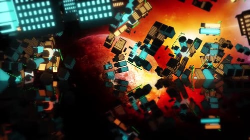 Futuristic Neon City Buildings in Space Motion Background