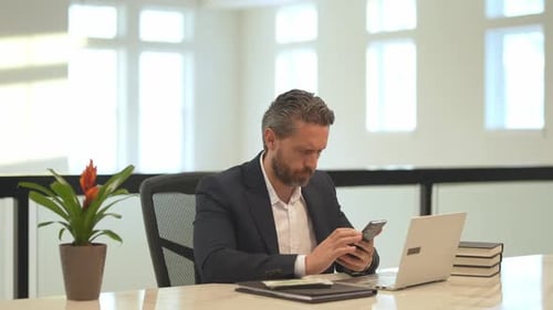 Office Worker Talking on Phone at Office Employee Talking on Phone Phone Meeting Business Man Using