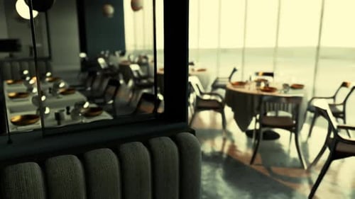Empty Restaurant Interior with Tables Set for Dining During the Afternoon