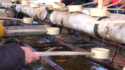 Tradition for hands washing before entering the temple in Japan culture