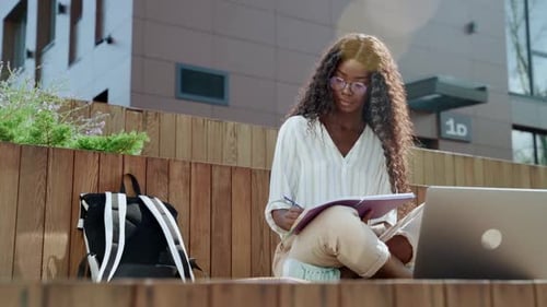 Young Black African Woman University Student Learning Online Using Laptop Computer, Taking