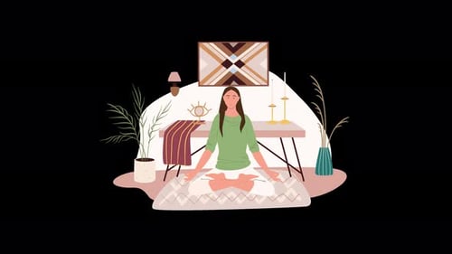 Animated Woman Meditating in Peaceful Flat Design Style
