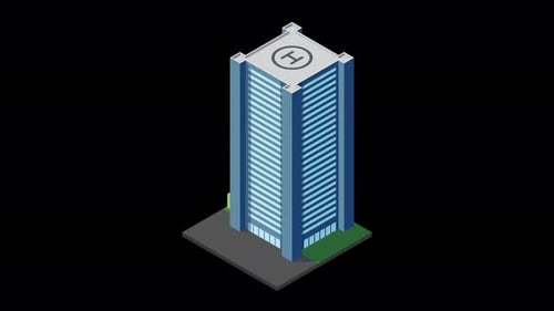 Isometric city building animation. Isometric modern building. Skyscraper building or business office