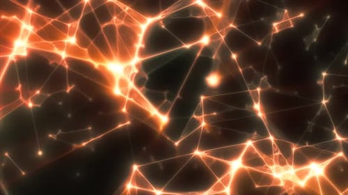 Lignes abstraites de plexus jaune-orange, triangles, énergie, fond magique