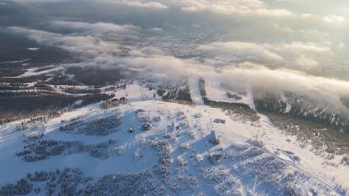 Aerial View Snowy Terrain with Winter Nature Clouds Embodying Serene Beauty Winter Nature Symbol