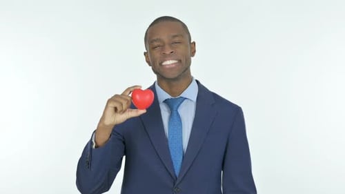 Happy Man Holding Red Heart