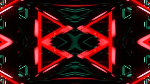 Red And Turquoise Infinite Neon Kaleidoscopic Geometric Pattern Background Vj Loop In 4K