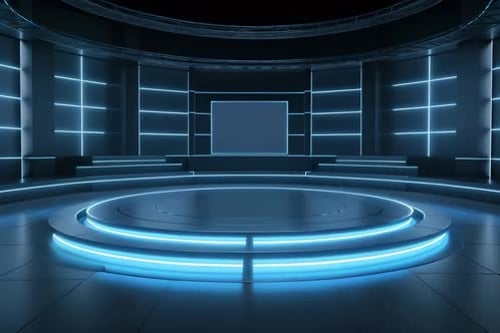 podium Futuristic showcase with platform for product displaying. Empty modern stage display