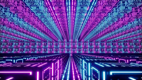 Abstract Neon Futuristic Grid Tunnel Seamless Loop