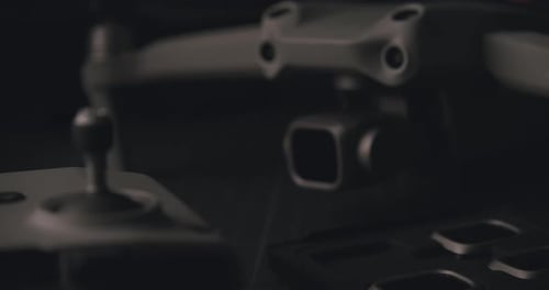 Rack Focus Shot Of Latest Innovation Drone Camera With Smart Controller. close up, zoom-in