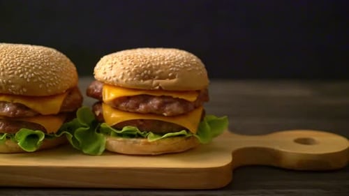 pork hamburger or pork burger with cheese