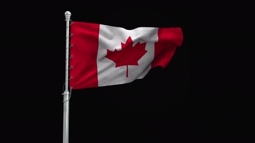 Realistic Canadian Flag Waving on Black Background