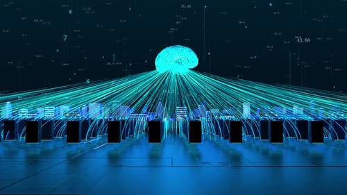 Futuristic AI Brain Networking Data Servers in a Digital City