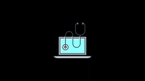 Animated Laptop with Stethoscope Medical Technology Icon