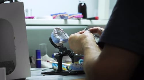 Making a dental crown. laboratory. close-up