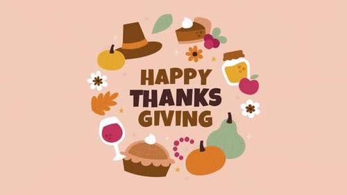 Animated Happy Thanksgiving Card With Festive Flat Design Elements