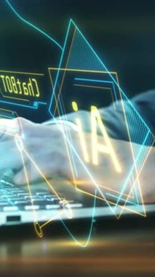A Man Works with a Neural Network on a Laptop