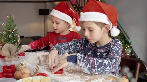 Children Making Christmas Cookies at Home