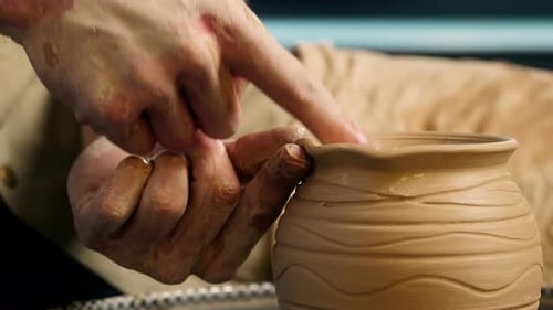 Close Up Man Hands Forming Modeling Clay Jug Pot Craftsman Craft Pottery Potter Master Make Ceramic