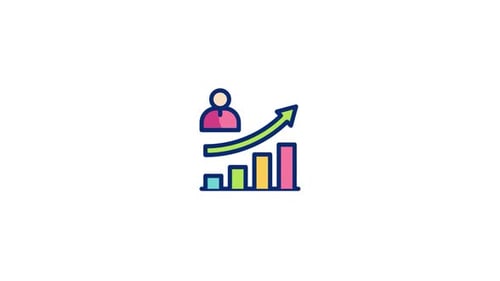 Animated Business Growth Icon with Person and Bar Chart