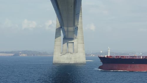 Oil Tanker Passage Beneath The Great Belt Bridge